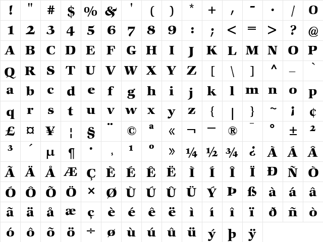 ComeniusAntiqua Bold  glyph index