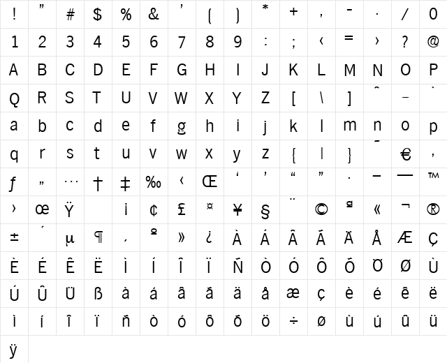Hamburg-Light Regular  glyph index