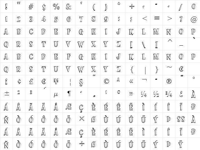 SprocketDeluxe BT Regular  glyph index