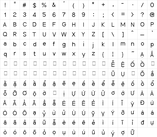 Heo May 1.1 Regular  glyph index