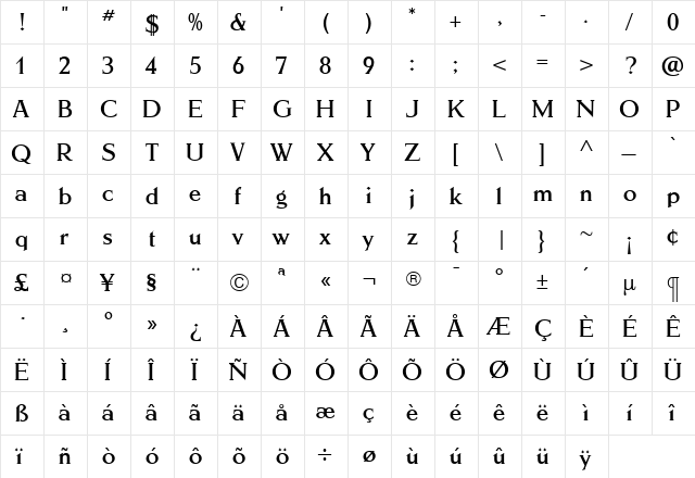 SchillerAntiquaBold Medium  glyph index