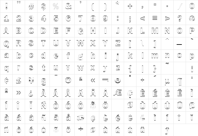 Franklin Gothic Demi Outline Regular  glyph index