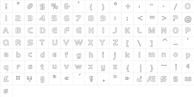 Handel Gothic Hollow Regular  glyph index
