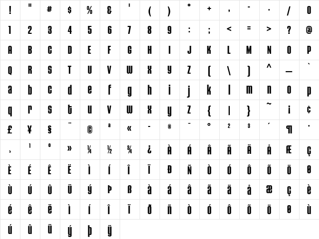 HouseGothicHG23Cond BOLD4  glyph index