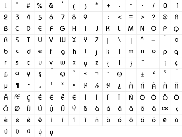 MumboSSK Regular  glyph index