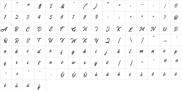 Hancock Script Regular  glyph index
