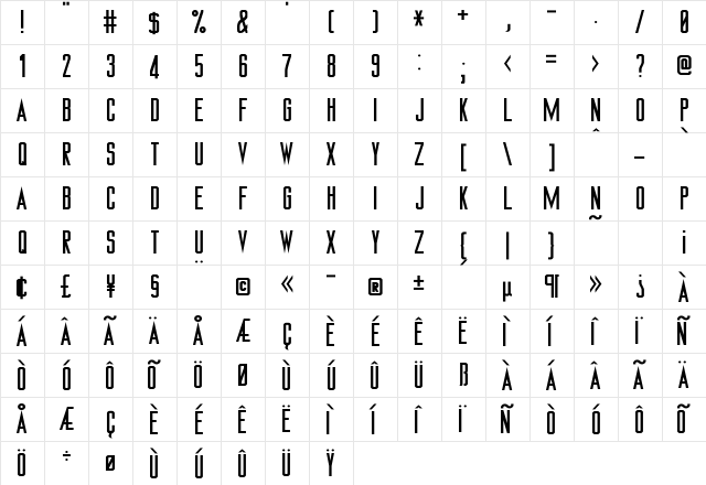 TNG Monitors Plain  glyph index