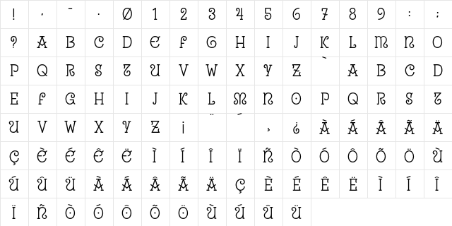 Uralita Regular  glyph index