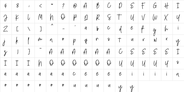 Amarilis Script Font Regular  glyph index