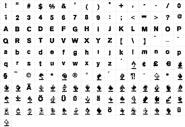 MKStencilsansBlack Regular  glyph index