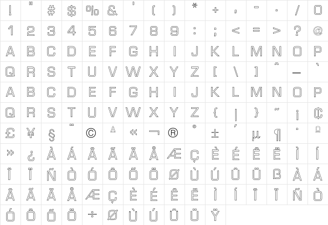 Micro TechnicOutline  glyph index