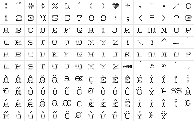 Heart Sweet Heart Regular  glyph index