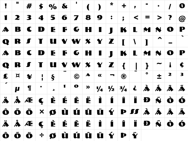 Bremen Black  glyph index