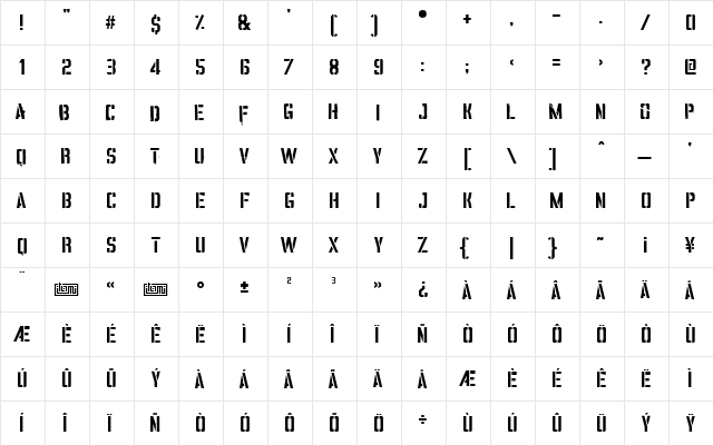 VINCA STENCIL Regular  glyph index