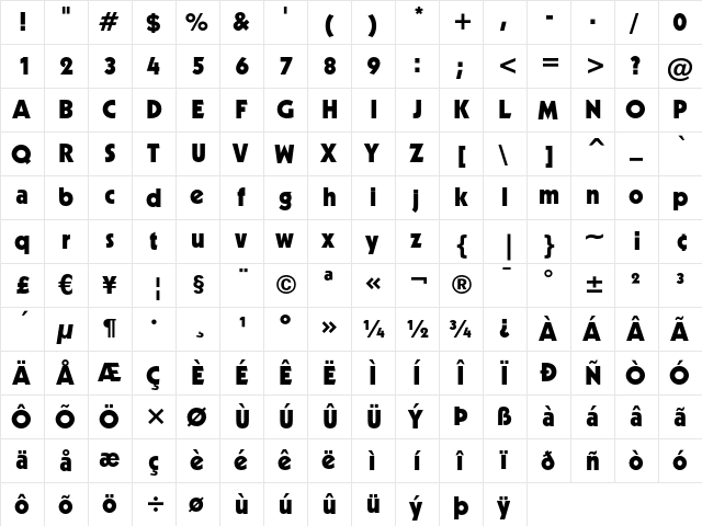 Geometric 231 Heavy  glyph index