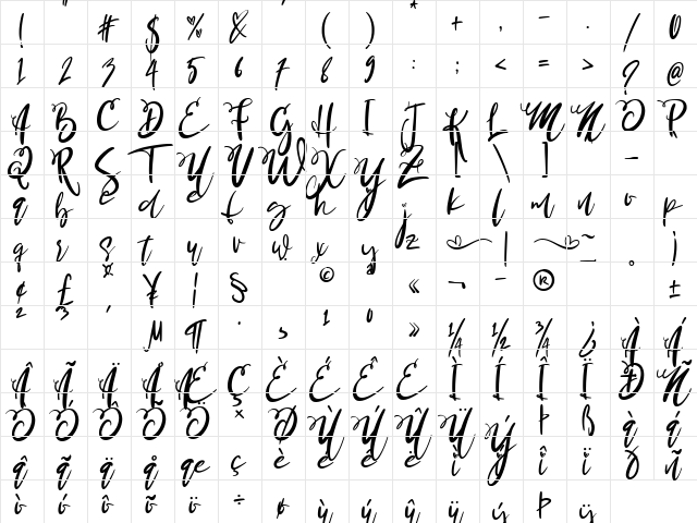 Sister & Brother Regular  glyph index