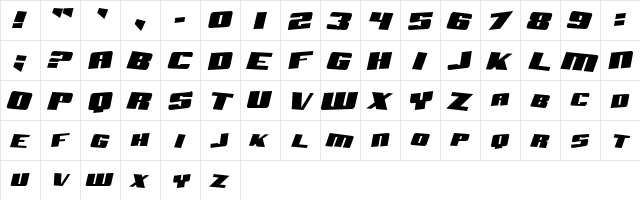 Aftershock Debris Solid Italic  glyph index