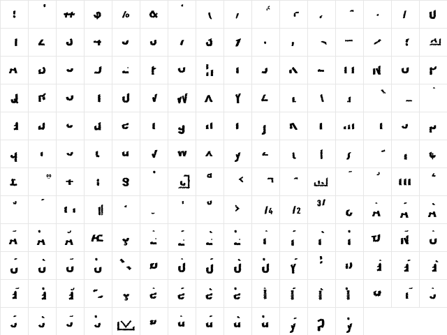 Scribble Regular  glyph index