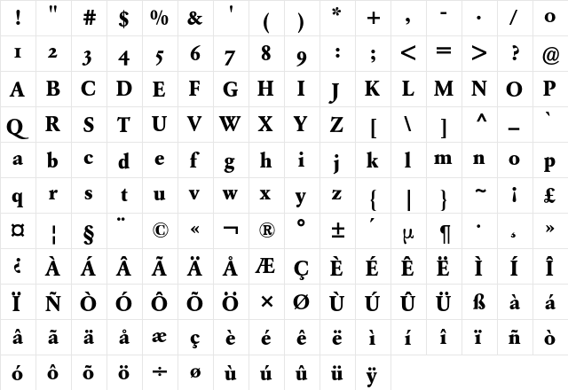 Garamond Expert BQ Regular  glyph index
