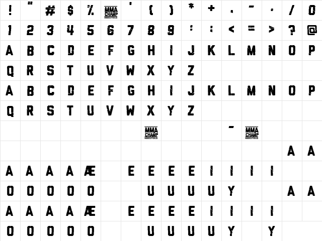 MMA champ Regular  glyph index