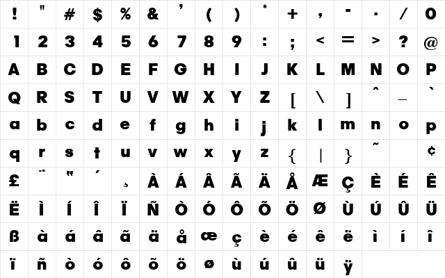 Chamois Regular  glyph index