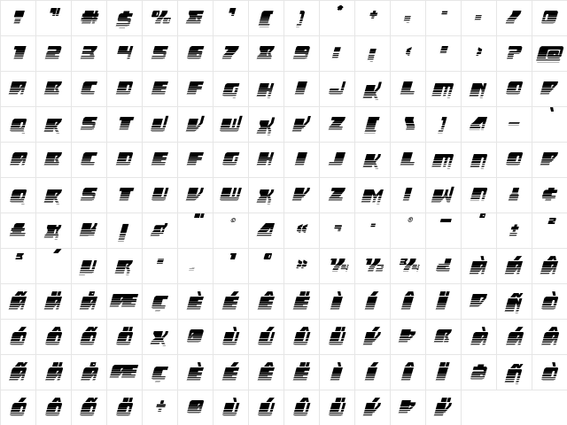 Space Runner Twotone Italic Regular  glyph index