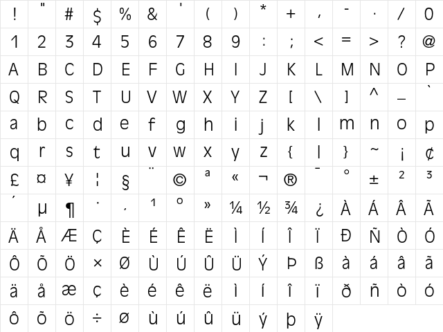 AntiqueOlive Regular  glyph index