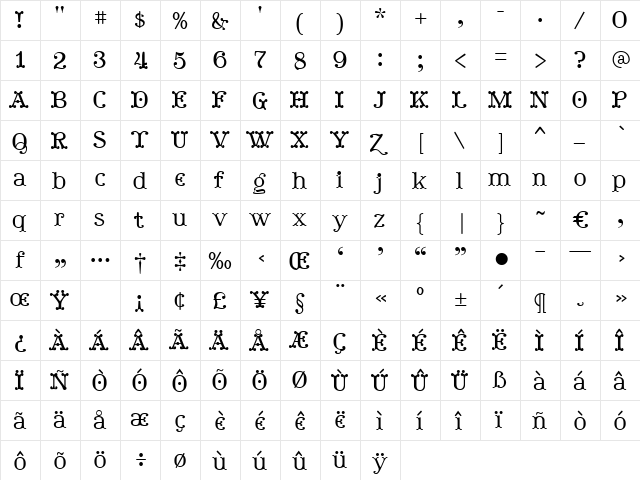 Marshall Regular  glyph index
