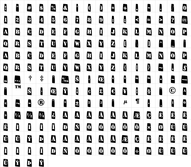 a_DodgerCmFshDn Regular  glyph index