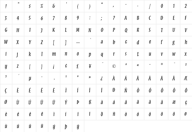 Mezz Regular  glyph index