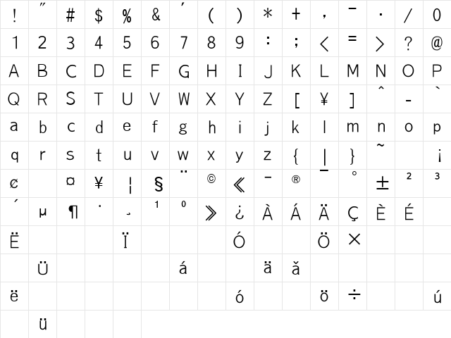 Togoshi Mona Gothic Regular  glyph index