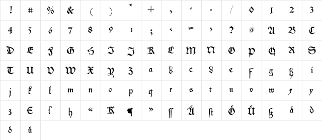 KleinSchwabach Regular  glyph index