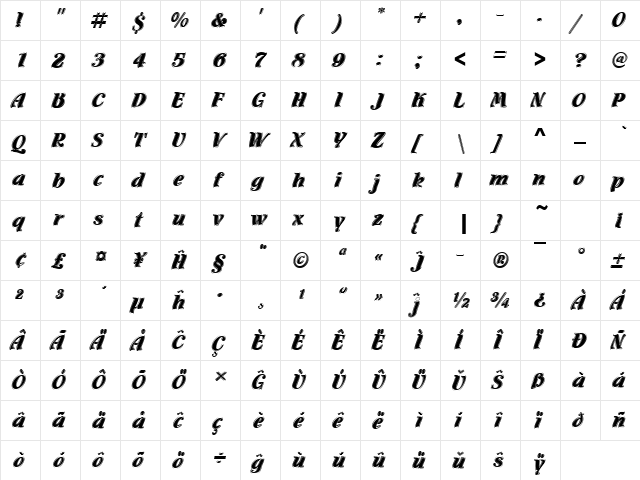 FlamencoInlD Eo Regular  glyph index