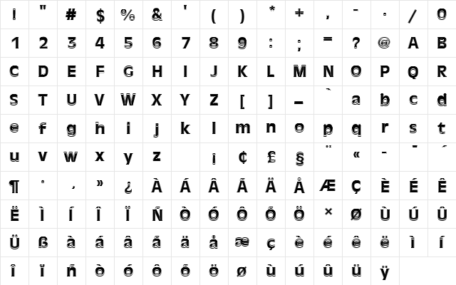 AntiqueOliTMedIn1 Regular  glyph index