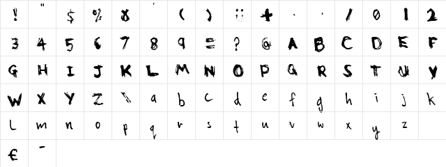 Loveable Scruff Regular  glyph index