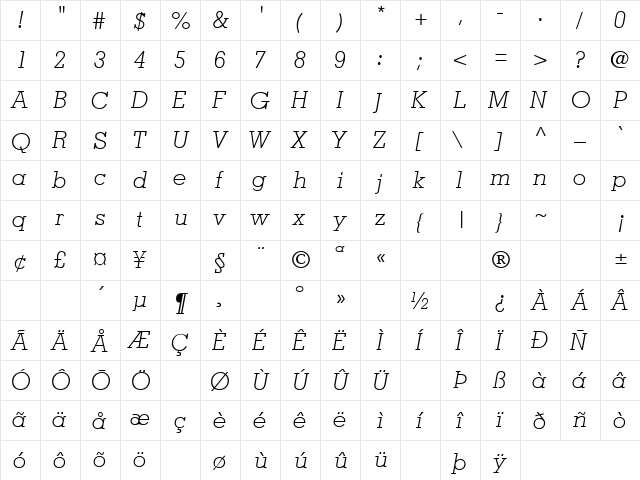 Treaties 3 Regular  glyph index