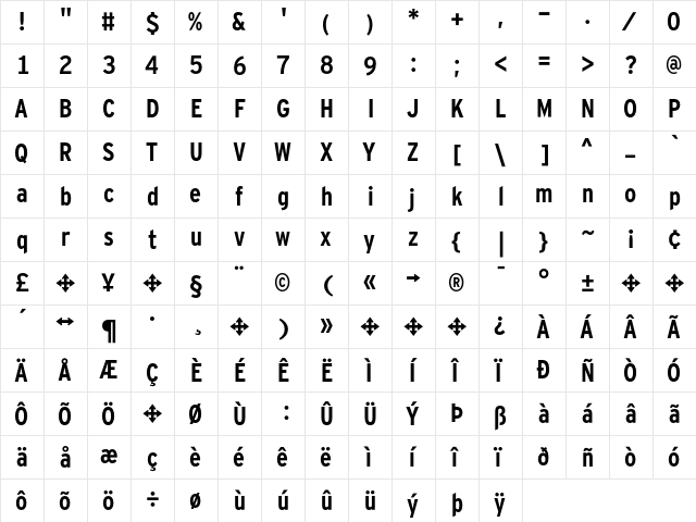 Interstate Cond Mono Bold  glyph index