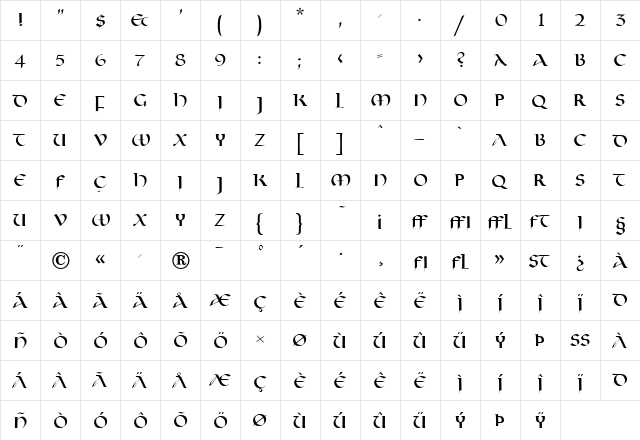 Lukrezia Medium  glyph index