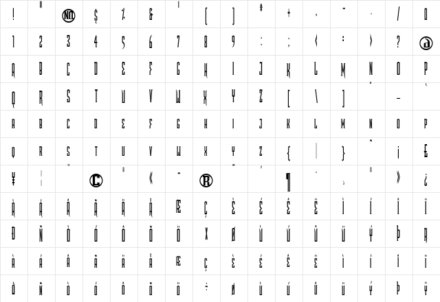 Promdate Regular  glyph index
