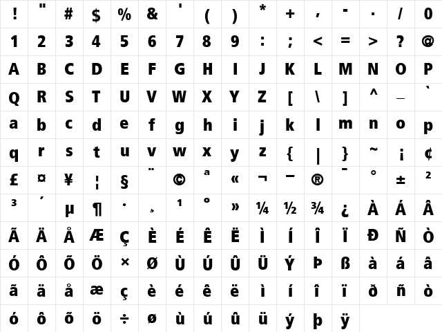 Frutiger87-CondensedExtraBlack Extra Black  glyph index