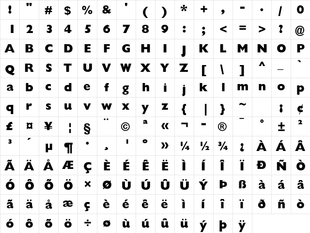 Gill Sans Std Extra Bold  glyph index