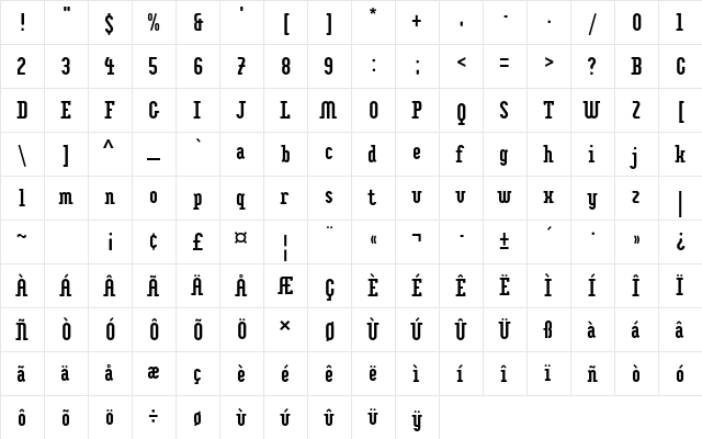 Impakt Std Regular  glyph index