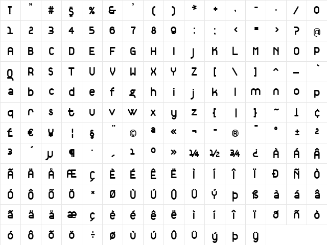 TantalusBold Regular  glyph index