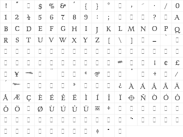 Isis LET Regular  glyph index
