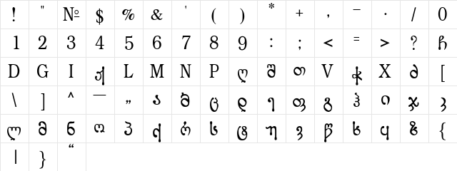 Lordkipanidze TT Regular  glyph index