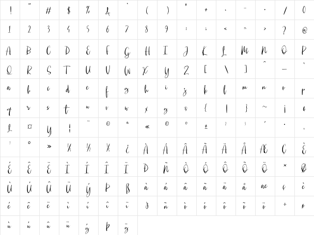 Mauritania Regular  glyph index