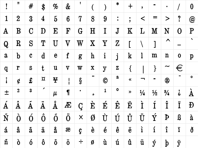AnnualCondensed Bold  glyph index
