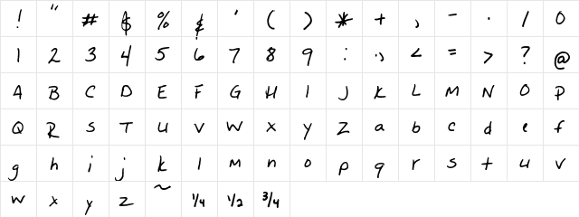 FG Erin-Elizabeth Regular  glyph index