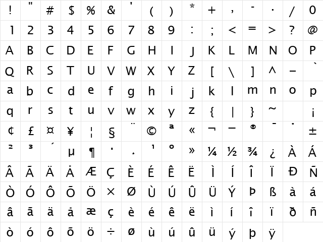 MachadoSansSSK Regular  glyph index