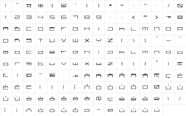 technoid one  glyph index